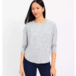Lou & Grey Marled Ribbed Shirttail Top Women’s Size M Pink & Green LS Tee NWT